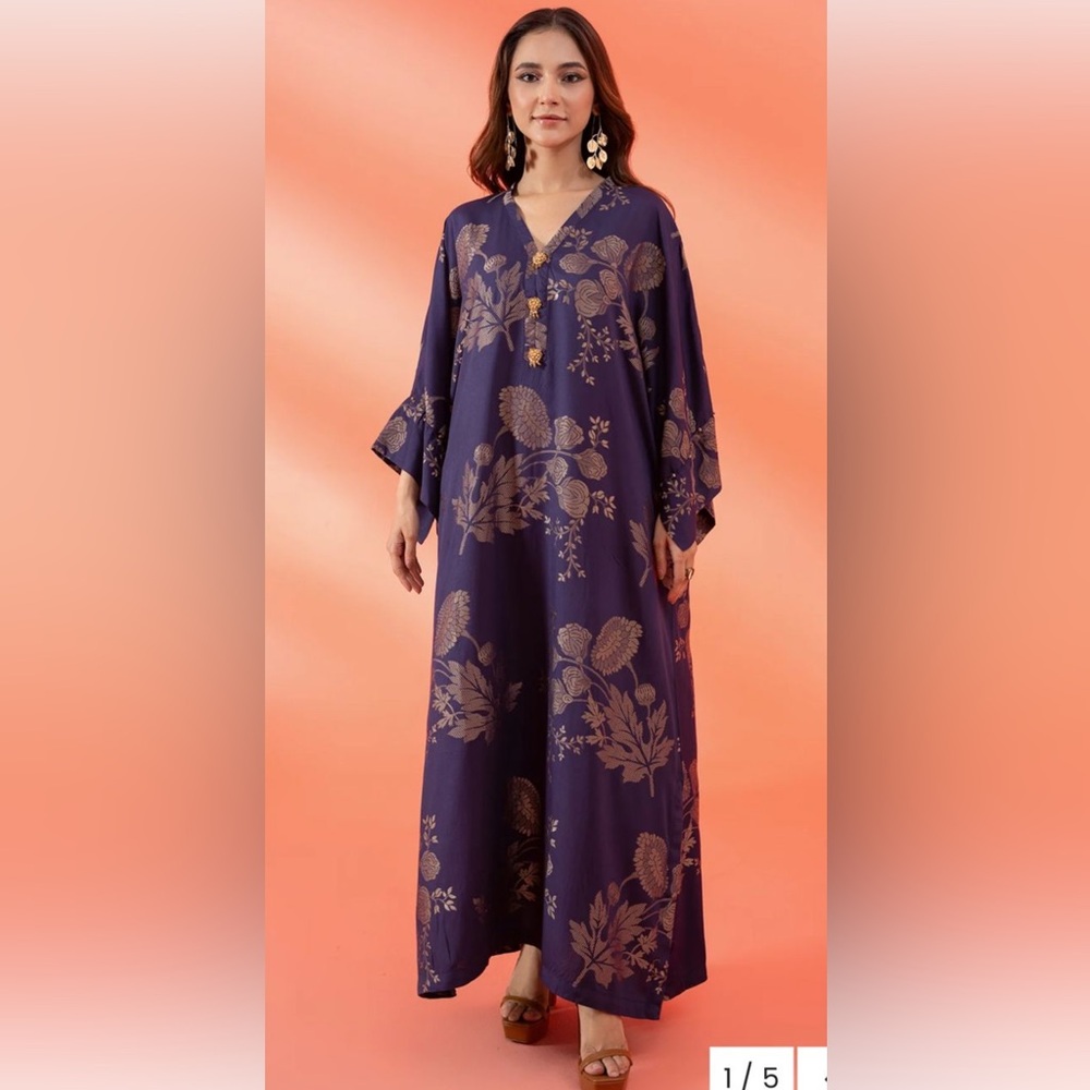 Purple Floral Kaftan Dress by Charizma